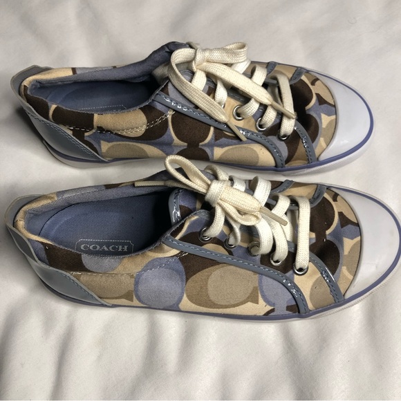 Coach Barrett blue tan low top canvas signature C print sneakers - Picture 4 of 10
